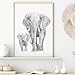 Baby Elephant and Mom Wall Art Print | Grey Watercolor Painting for Gender Neutral Nursery Decor - UNFRAMED, Signed by Artist (8x10 inches)