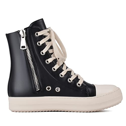 Kluolandi Women's High Top Sneakers Lace Up Canvas Shoes with Zipper Comfort Platform Walking Shoes in Black and White2