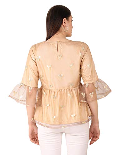 Image of UNFAKENOW Women Trendy Indo Western Casual wear Stylish Going Out Peplum Cotton top Ladies Floral Print Ruffled Plus Size Party net Tunic Long Bell Sleeve Pleated Fancy Nice top