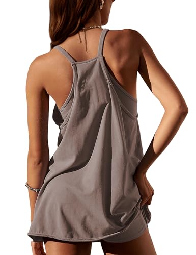 Image of Lianlive Women Athletic Mini Dresses Built-in Shorts Set Summer Sleeveless Sundress Hot Shot Mini Dress