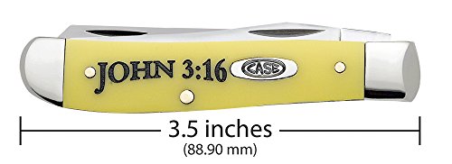 Image of Case WR XX Pocket Knife Yellow Synthetic Mini Trapper-John 3:16 Item #8850 - (3207 SS) - Length Closed: 3 1 /2 Inches