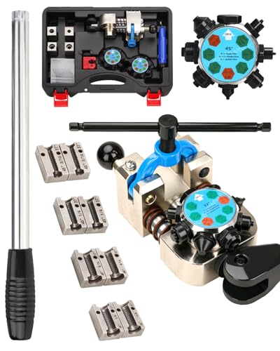 easchwork Professional Brake Line Flaring Tool Kit 45 & 37 Degree Single Bubble Double Flare Compatible 3/16 1/4 5/16 3/8 Tubes