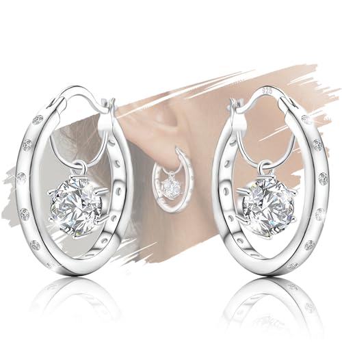 Sterling Silver Large Hoop Earrings for Women - Hypoallergenic Sparkly Round Cubic Zirconia Loop Earrings for Ladies for Sensitive Ears Lightweight Fashion CZ Huggie Earrings,29MM,Gifts for Her