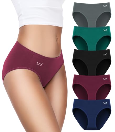 Womens Cotton Underwear, Hi-Cut Soft Breathable Briefs, Ladies Stretch Underwear Panties 5 Pack Regular & Plus Size