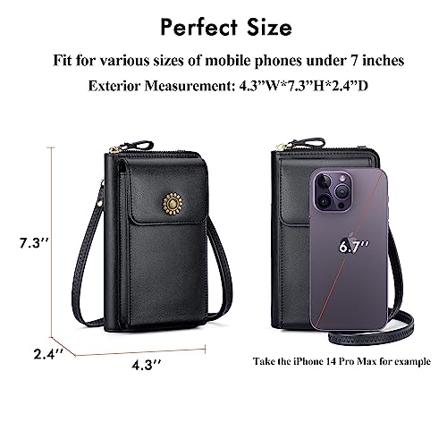 RONSIN Crossbody Purse Cell Phone Bag for Women RFID Blocking Cell phone Wallet Mini Shoulder Bag (Black Purse)3