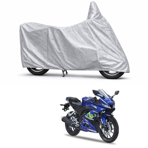 Image of 100% Waterproof Two Wheeler Body Cover Multi Layered Fabric Designed for Yamaha YZFR15V3 MotoGP Edition | Belt Buckle Lock | Silver Mag
