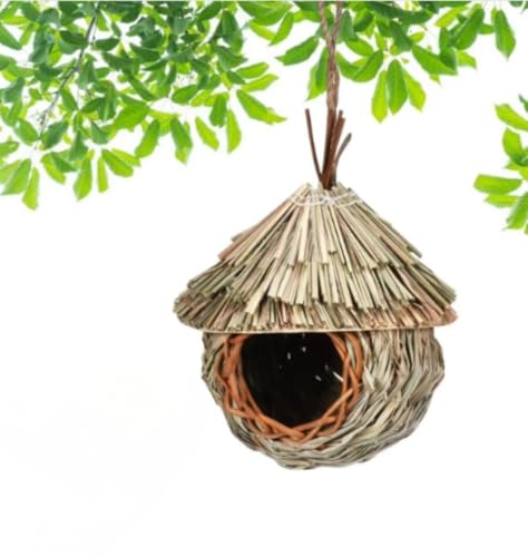 Tuyiutm 屋外の巣箱、天然の木製の巣箱キット、わら編みの自然なスタイルの自然愛好家、庭の屋外の装飾、シンプルな飼育箱の装飾、庭の装飾、バードウォッチング装置、小鳥、鳥かご、庭のインコケージ、スズメ、ハチドリ、野鳥を吊るすのに適しています (15*19
