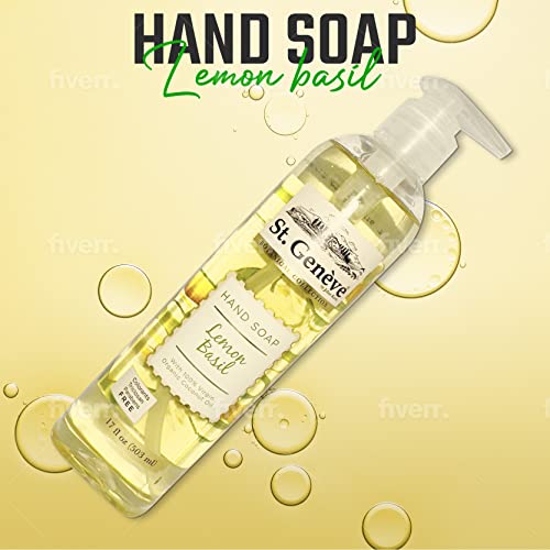 St Geneve Lemon Basil Liquid Hand Soap - Luxury Natural Hand Wash W/Virgin Coconut Oil Gentle Citrus-Scented Kitchen/Bathroom Soap - 17Fl Oz #TOP1