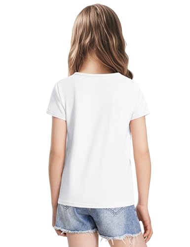 Image of Girls Short Sleeve Shirts Cotton Crew Neck T-Shirt Kids Plain Tees Tops Size 5-12 Years