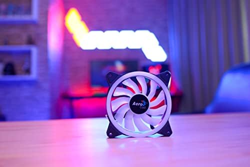 Aerocool Duo 12 PC fan 120mm Fan with Double Ring RGB LED Lighting and 28 LEDs, Includes a 6-Pin Connector, Curved Blades and Anti-Vibration Pads, ARGB hub Compatible, 1000 RPM, Single Fan, Black