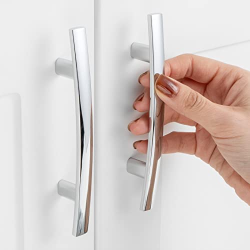 ASKANO 10 Pack 3 Inch Hole Centers, Curved Polished Chrome Cabinet Pulls Chrome Cabinet Handles Chrome Kitchen Hardware for Cabinets ZP2204 Drawers Bedroom Dresser Bathroom Vanity Cupboard Closet