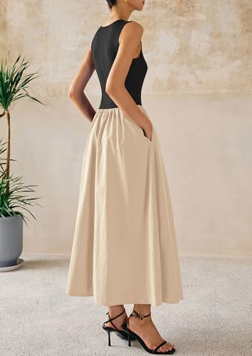 PRETTYGARDEN Maxi Dresses for Women 2025 Summer Casual Sleeveless Patchwork Flowy Vacation Sundress Knit Long Work Tank Dress2