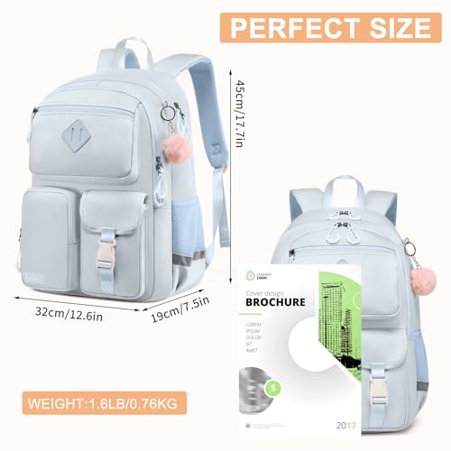 Image of School Backpack for Teen Girls, Cute College Backpacks for Women | Kids Students Bookbag 15.6 Inch Laptop Bag Middle School Back Pack, LightBlue