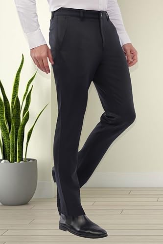 Image of SaintX Men's Formal Slim Fit Trouser | Twill Weave Premium 4-Way Stretchable High GSM Fabric Pants | Textured Classic & Modern Styled Chinos | Business Casual Office /Anytime Wear