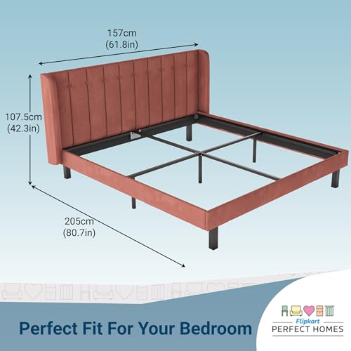 Image of Wooden Modern Upholstered Queen Size Bed for Bedroom | Wooden Double Bed Without Storage | Platform Cot Upholstered Bed with Upholstery Fabric | Engineered Wood | 6.5 x 5 Ft | Brown