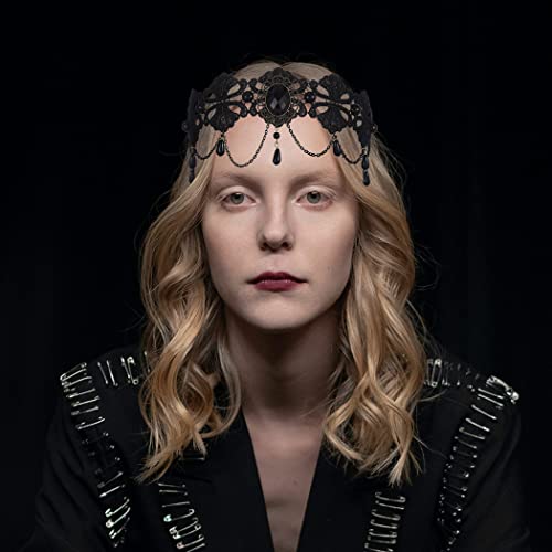 Gortin Gothic Headpiece Black Lace Forehead Chain Halloween Vampire Headbands Masquerade Cosplay Headwear Hair Accessories For Women thumb #4