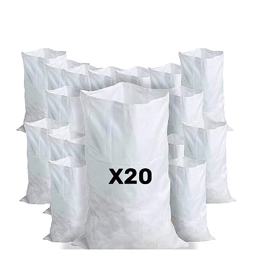 CREATIVES COULEURS - 20 Sacs à Gravats, 55 x 95cm, 55kg, Résistant et Réutilisable, En polypropylène tissé blanc, Sable, Terre, Gravier, Jardinage,...