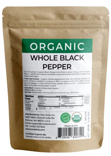 Viva Doria Organic Ceylon Whole Black Pepper, Black Peppercorns, 16 oz (1 lb) For Grinder Refills image 4