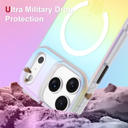 Image of AIGOMARA Magnetic Case for iPhone 17 Pro Max [Compatible with Magsafe] [Fluorescent Holographic Iridescent] Slim Shockproof Matte Back Protective Phone Cover for Women Girls 6.9 Inch
