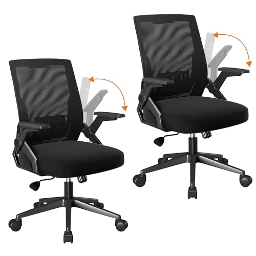 Image of GTPLAYER Ergonomic Office Chair with Flip-up Armrests Executive Computer Chair for Home Office, Breathable Mesh & Comfy Lumbar Support, Pack of 2, Space Black