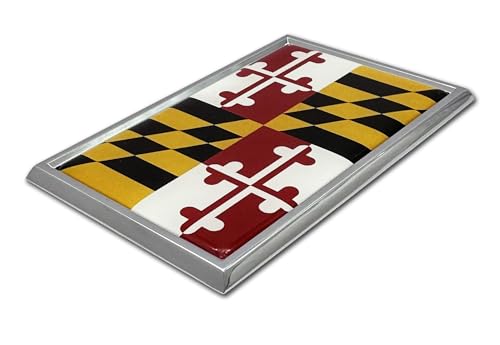 Image of Elektroplate Premium Maryland MD State Flag All Metal Chrome Emblem for Cars, Trucks, and All Auto | Universal Fit at 2.5 inch x 3.8 inch | Weatherproof