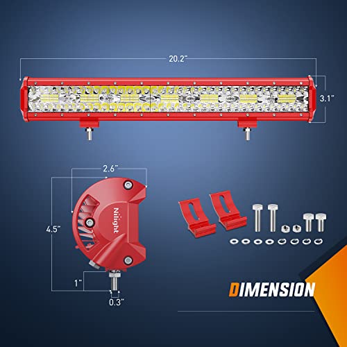 Image of Nilight LED Light Bar 20 Inch with Wiring Kit on Truck SUV UTV, Red Shell