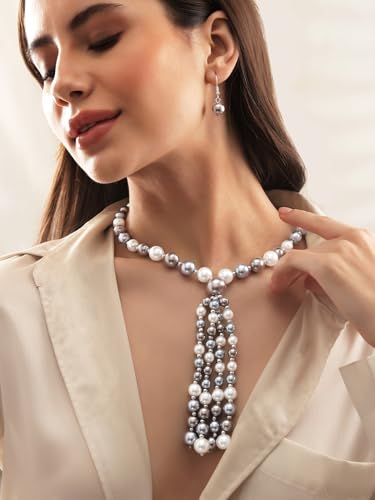 Image of Rubans Pearl Necklace Set Traditional Statement Jewellery Gift for Women & Girls