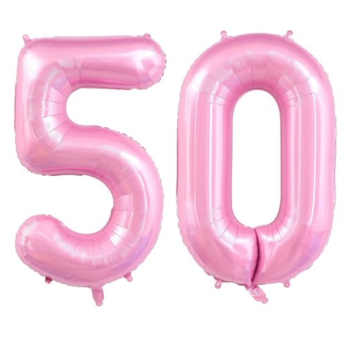 Image of Pastel Pink 50 Balloon Number,40 Inch Light Pink 50 Balloons Large Helium Foil Mylar Number 50 Balloon for Birthday Party Anniversary Decorations