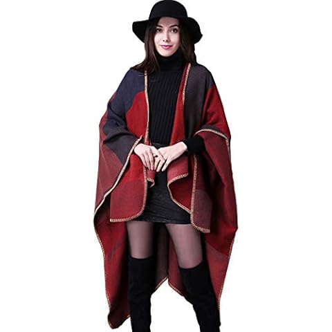Bakerdani Women's Color Block Shawl Wrap Open Front Poncho Cape Cardigan Sweater Cover