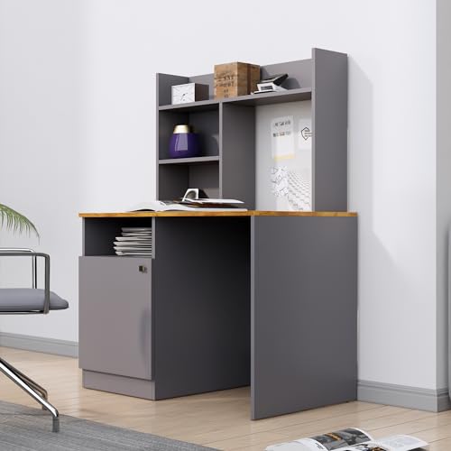 Image of Bniture Wooden Study Table for Home | Engineered Wood Study Table with Bottom Storage Shelf | Multi Purpose Computer Desk for Writing & Study | Laptop Table for Study Room | Slate Grey & Giant Wood
