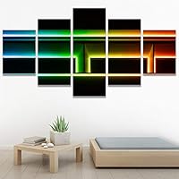 SIGNWIN 5 Panel Canvas Wall Art Modern Art Abstract Closeup Geometric Lights Mixed Media Modern Multicolor for Home Decorations Ready to Hang - 60