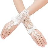 Longueur : environ 18 cm Unbekannt Mitaines de mariée - Blanc ivoire - Avec perles - Pour mariage - Ecru - Taille unique