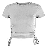 【Eigenschaften】 Kurzarmbluse, normal geschnittenes T-Shirt, lässiger Stil, sexy Pullover, plissiertes Design, einfarbig, leicht.