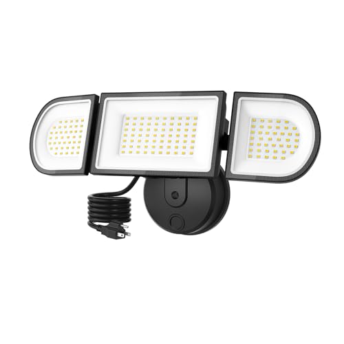 SZPOWER 150W LED Flood Light Outdoor Plug in, Exterior Flood Lights with 3 Adjustable Heads, 15000LM Super Bright Security Lights Fixture, Outside Floodlights for House,Backyard,Garage