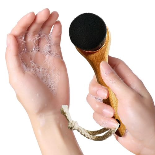 Ysyqkn 2xFacial Cleansing Brush Massaging Brush Clean Skin Beauty Tool Easy Hanging, Wood Handle Face Scrubber Pore Cleaning Brush