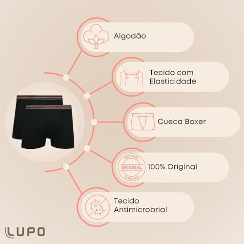 Kit Com 6 Cuecas Boxer Lupo Adulto Algodão Box Masculina 523