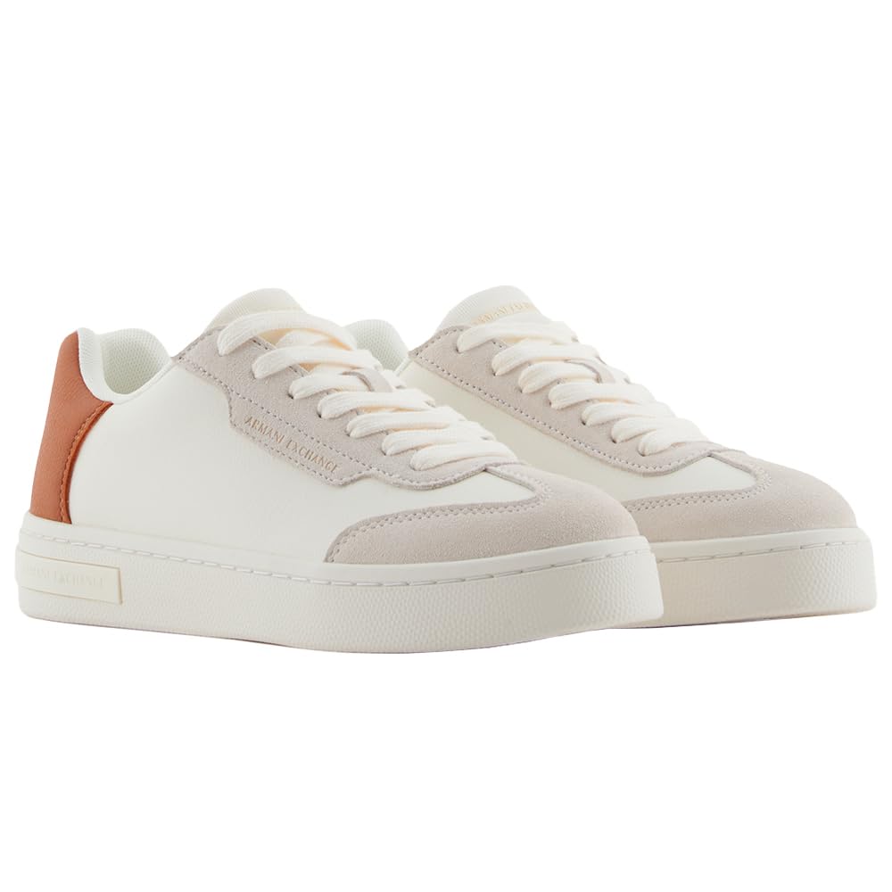 Armani Exchange Women's London Trainers, Off White Caram Cafe, 8.5 UK