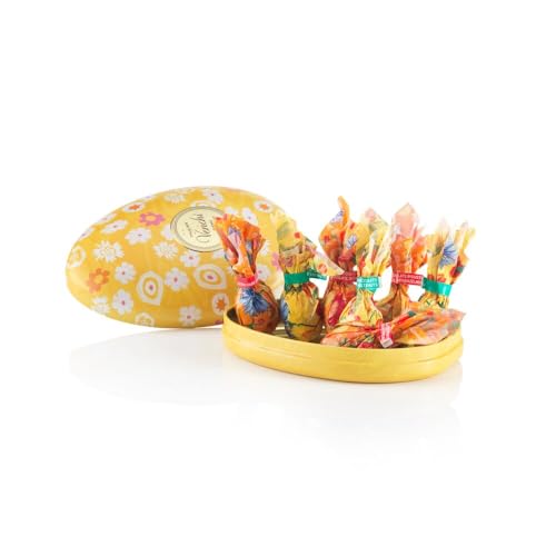 Venchi - Lata con Forma de Huevo Amarillo con 7 Huevos de Chocolate, Sabores Surtidos con Pistachos, Almendras y 'Avellana Piamonte', Sin Gluten, 77 gr, Colección Pascua, Idea de Regalo