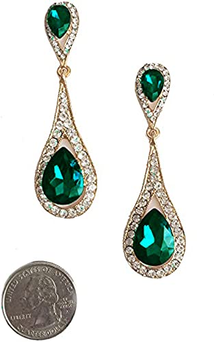 Boucles d'oreilles pendantes poire strass vert foncé : bijou mariage élégant