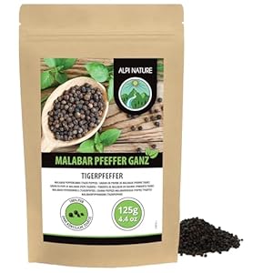 Alpi Nature Malabar Pfeffer 125g, Tigerpfeffer Malabar, Premium Pfeffer schwarz ganz