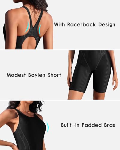Image of BeautyIn Women's Boyleg One Piece Swimsuit Racerback Athletic Bathing Suit