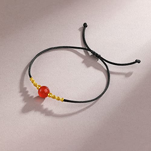 24K Solid Gold Bracelets for Women, Real Pure Gold Adjustable Friendship Gold Bead Agate Bead Bracelet Red Black Braided Bracelet for Women Men Mom Girlfriend3