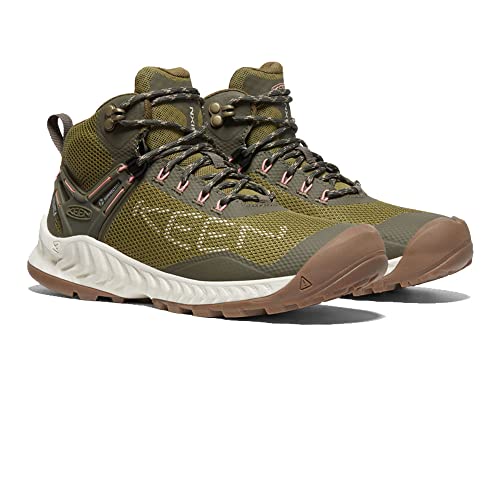 KEEN Women's NXIS Evo Mid Height Waterproof Fast Packing Hiking Boots, Olive Drab/Silver Birch, 7