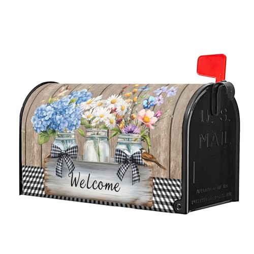Image of Spring Floral Mailbox Covers Magnetic Standard Size 21 X 25.5 Inch Bird Flower Magnetic Mailbox Cover Wildflowers Mailbox Wraps Post Box Cover Decoration Outdoor Garden Home Yard Outside