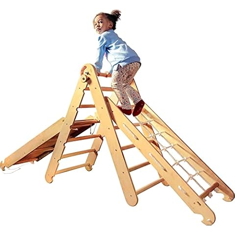 GOODEVAS 3 in 1 Montessori Wooden Toddler Climbing Frame Set - Kids Pickler Triangle, Baby Slide & Climbing Frames Indoor Playground - Wooden Baby Gym Set for Ages 1-3 Years Cover