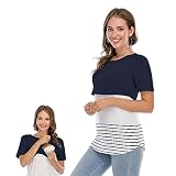 SamHeng Camiseta de Maternidad para Mujer, Mujeres Topas de Maternidad de Mujeres Camas de Lactancia Levantamiento de la Lactancia Materna-Azul/M