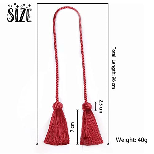 BEL AVENIR 2 Pack Curtain Handmade Tiebacks Decorative Curtain Holdbacks with Tassel (Red, 2 Pack)