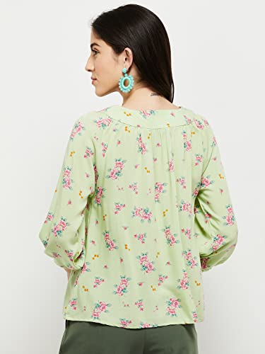 Image of Max Women's Rayon Floral Printed Three-Quarter Sleeves Casual Regular Fit Top