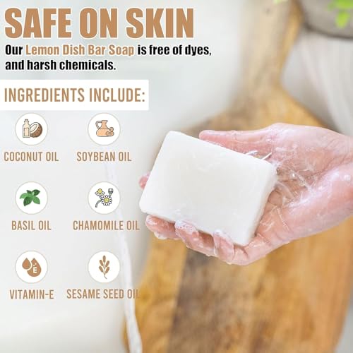 Image of Lemon Dish Soap Bar Pack of 2 - Solid Dish Soap Block, Natural Non Toxic Eco Friendly Plant Based Dishwashing Soap, Biodegradable, Zero Waste, Plastic Free Kitchen Soap (11.28 oz)