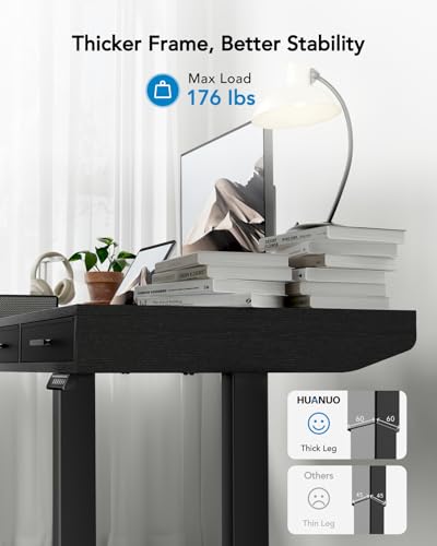 Image of HUANUO Electric Standing Desk with Drawers, C-Clamp Mount Compatible, 55 x 28 Inch Height Adjustable Sit Stand Desk, Fabric Drawers, Home Office Stand Up Desk with 4 Custom Height Settings, Black